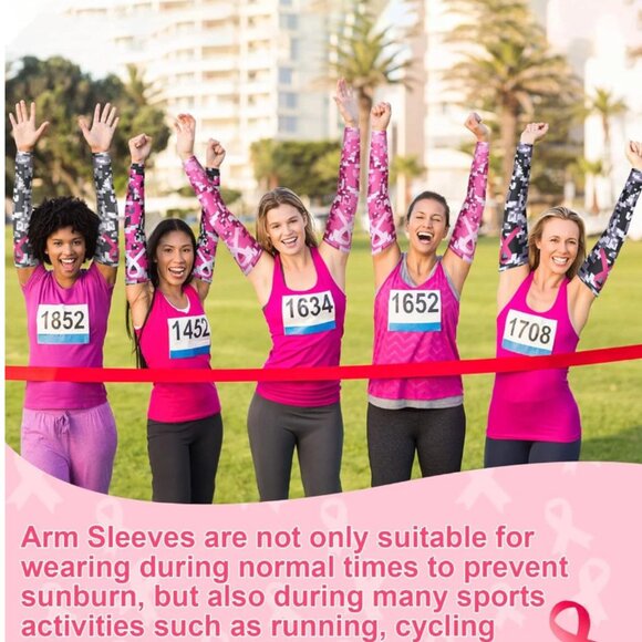 Breast Cancer Awareness Sleeves Pink Ribbon Arm Sleeves - Picture 6 of 9